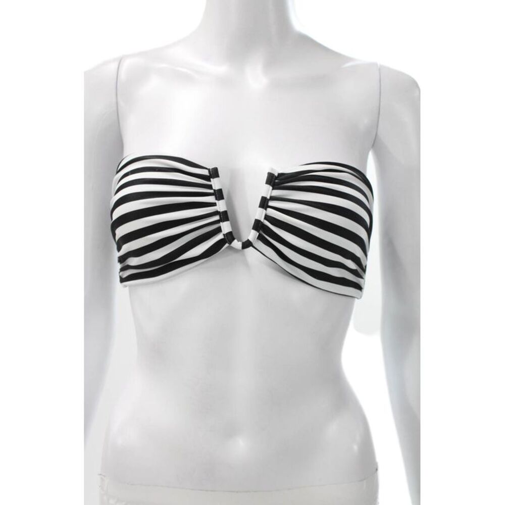 Mikoh Womens Bikini Top Black Striped Nylon Beach Size L